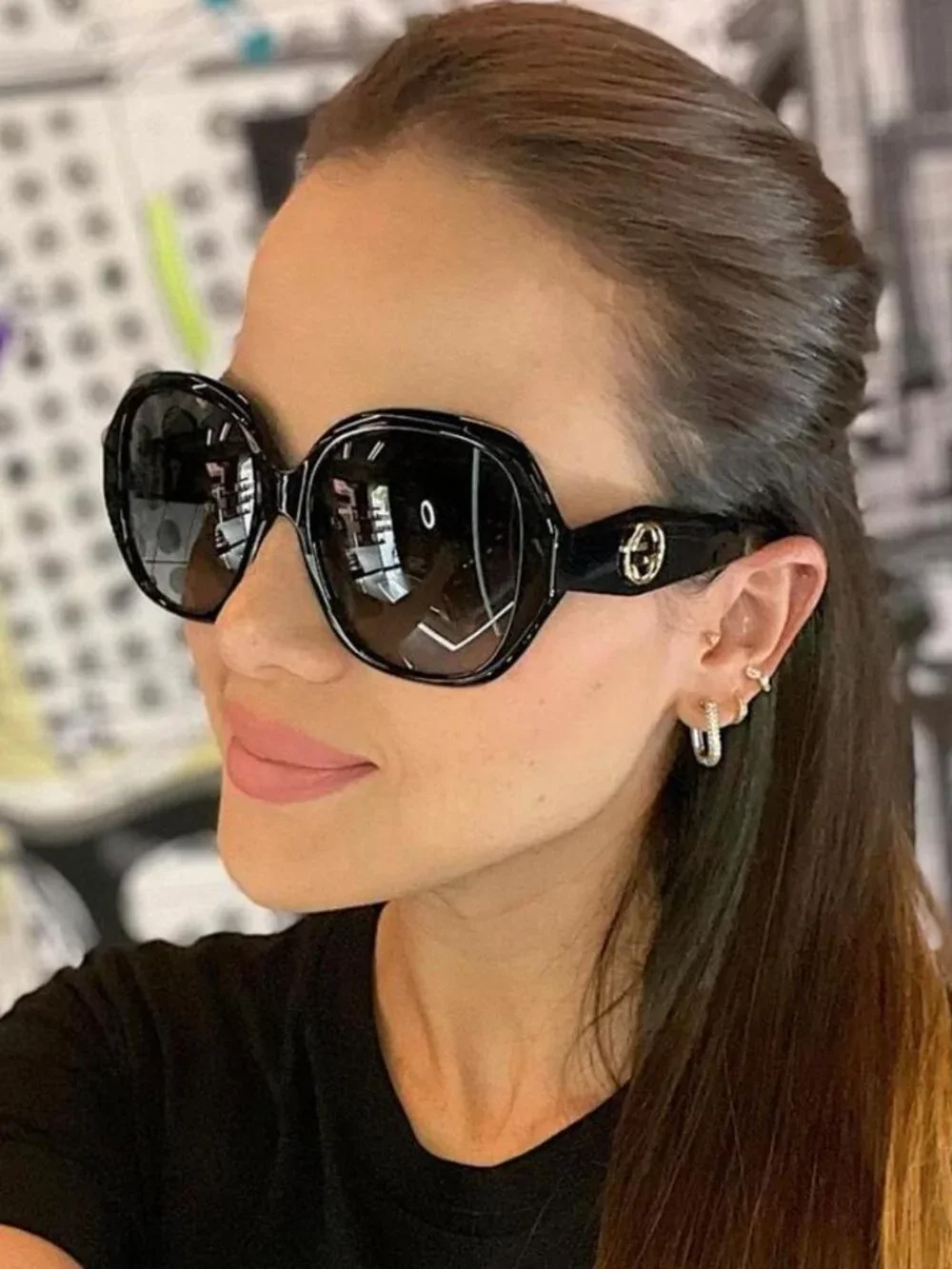 Gucci GG0796S 001 Butterfly Sunglasses - Black / Grey Gradient